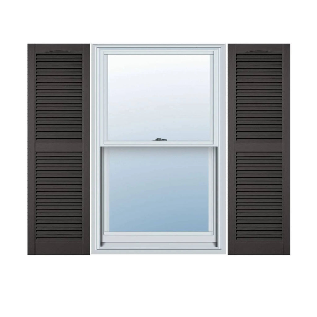 18 inchw x 50 inchh Vinyl Cathedral Top Center Mullion Open Louver Shutters with Shutter-Loks Per Pair Z320