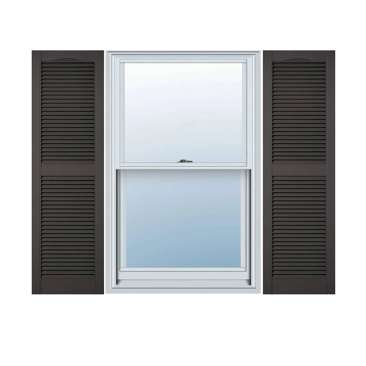 18 inchw x 50 inchh Vinyl Cathedral Top Center Mullion Open Louver Shutters with Shutter-Loks Per Pair Z320