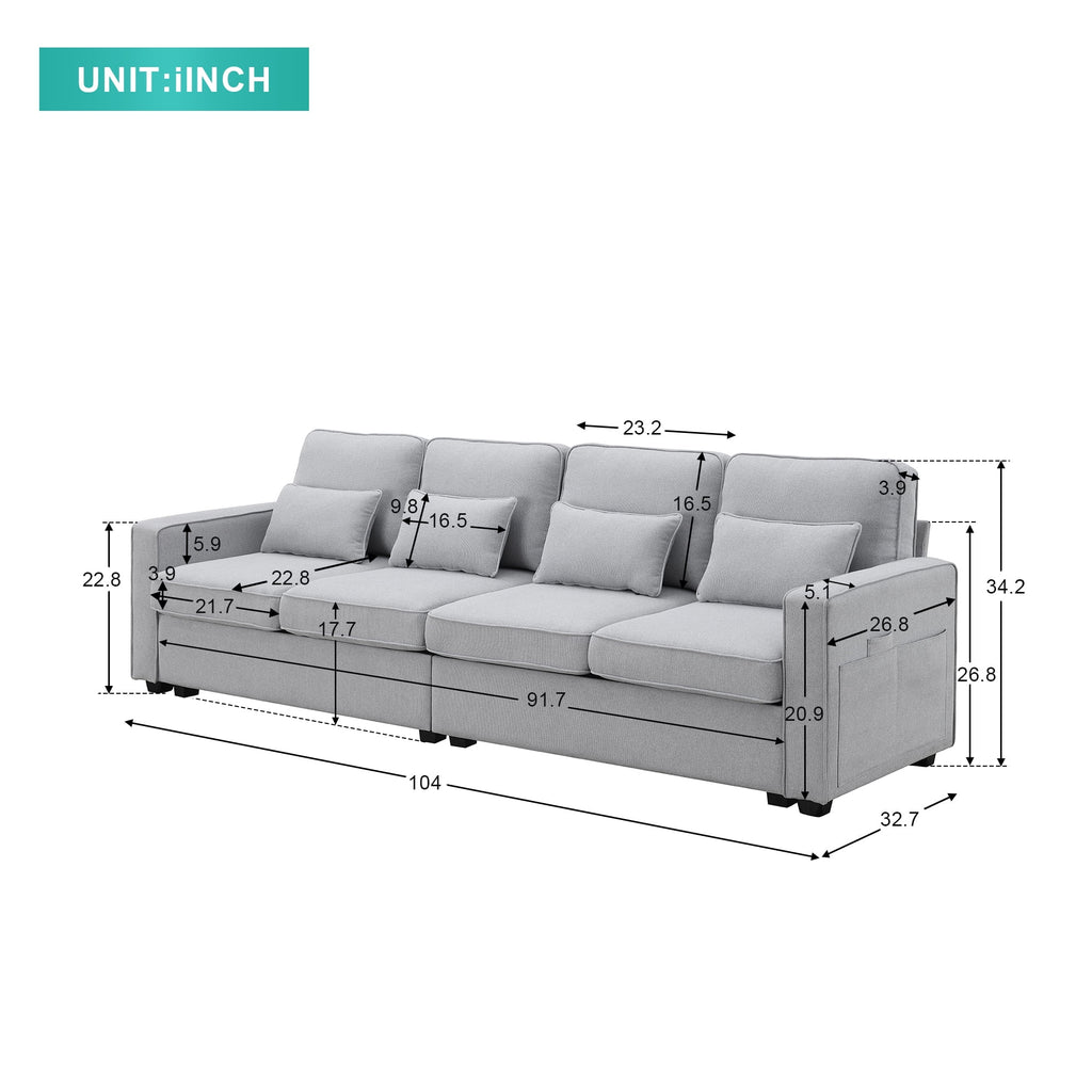 Light Grey 4-Seater Linen Fabric Sofa with 4 Pillows Z17171
