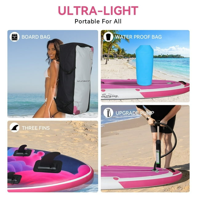 Pink Inflatable Stand up Paddleboard with Kayak Seat Repair Kit Pump Z2344