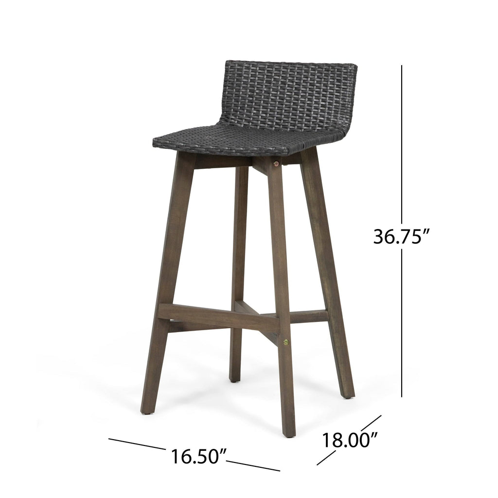 2pk Acacia Wood Wicker Patio Barstools Brown J35231