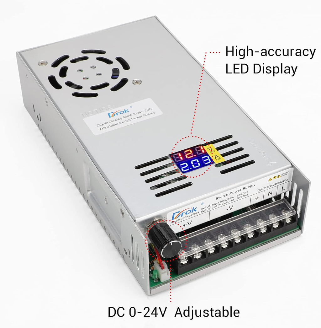 24V 20A 480W Buck Converter Dual Display Variable Adjustable Regulated Switching Voltage Transformer A162