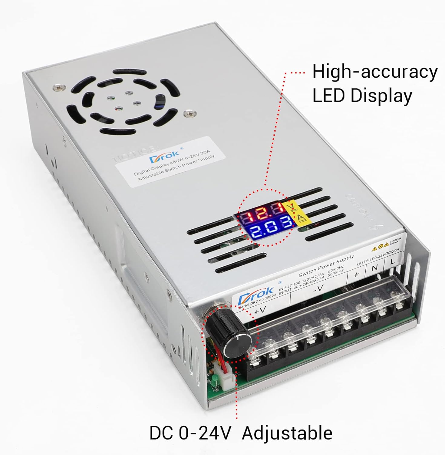 24V 20A 480W Buck Converter Dual Display Variable Adjustable Regulated Switching Voltage Transformer A162