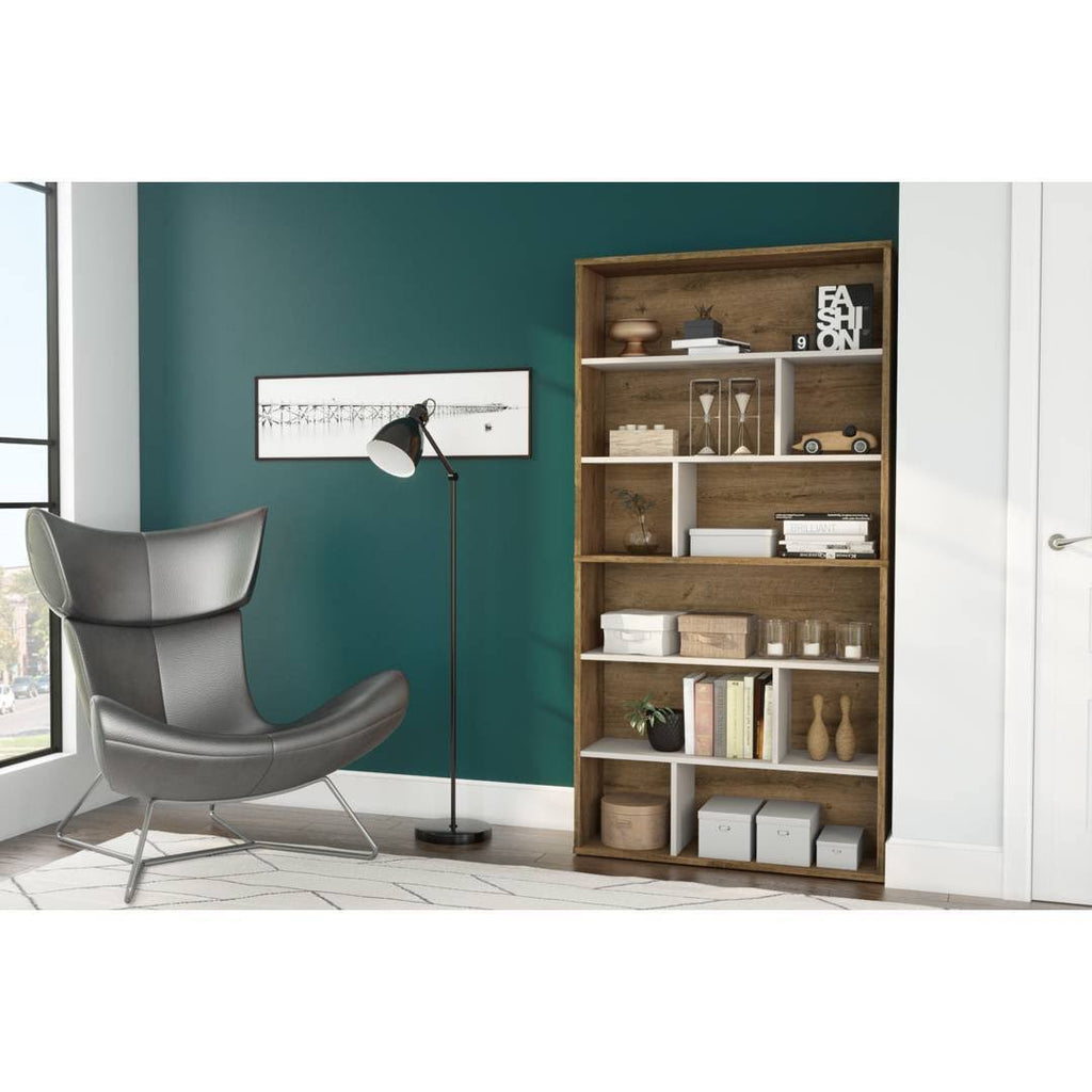 2-Piece Asymmetrical Shelving Unit Set in Rustic Brown u0026 Sandstone U219