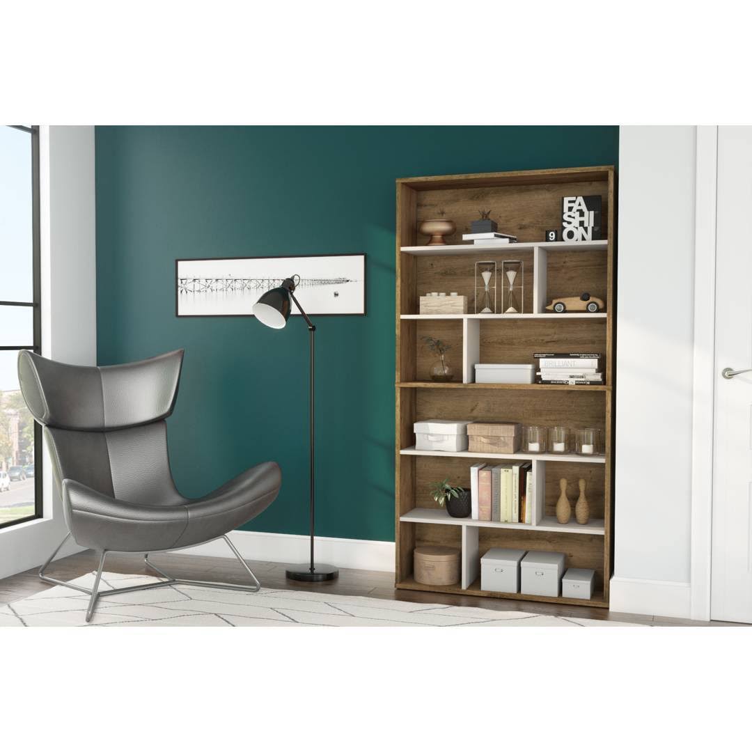 2-Piece Asymmetrical Shelving Unit Set in Rustic Brown u0026 Sandstone U219