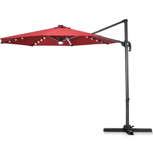 Wine Patio Offset Cantilever Umbrella with Solar Lights X19314