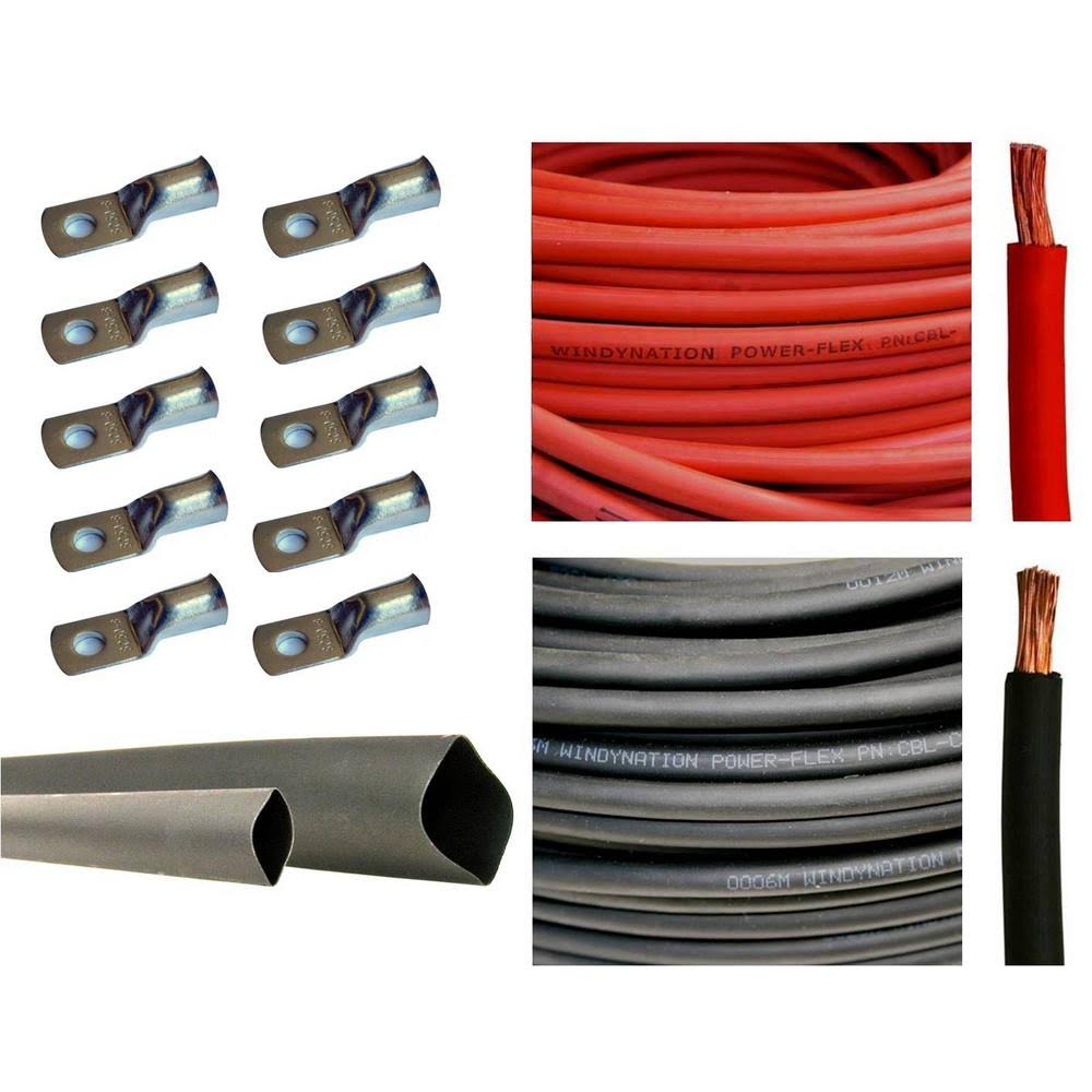 40 ft 2 AWG 10-Piece 3/8 in Tinned Copper Cable Lug Terminal Connectors with 3 ft Heat Shrink Tubing P595801