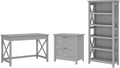 48W Dark Gray Hickory Writing Desk with 2 Drawer Lateral File Cabinet and 5 Shelf Bookcase X159607