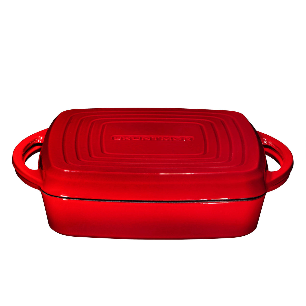Fire Red Enameled Cast Iron Square Casserole Baking Pan with Griddle Lid H66149