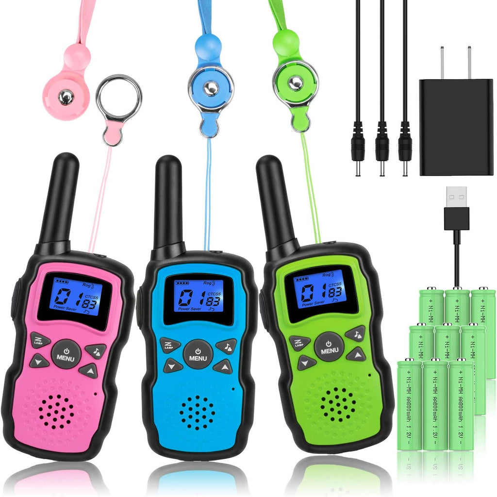 3 Pack Rechargeable Walkie Talkies with USB Charger Battery U763