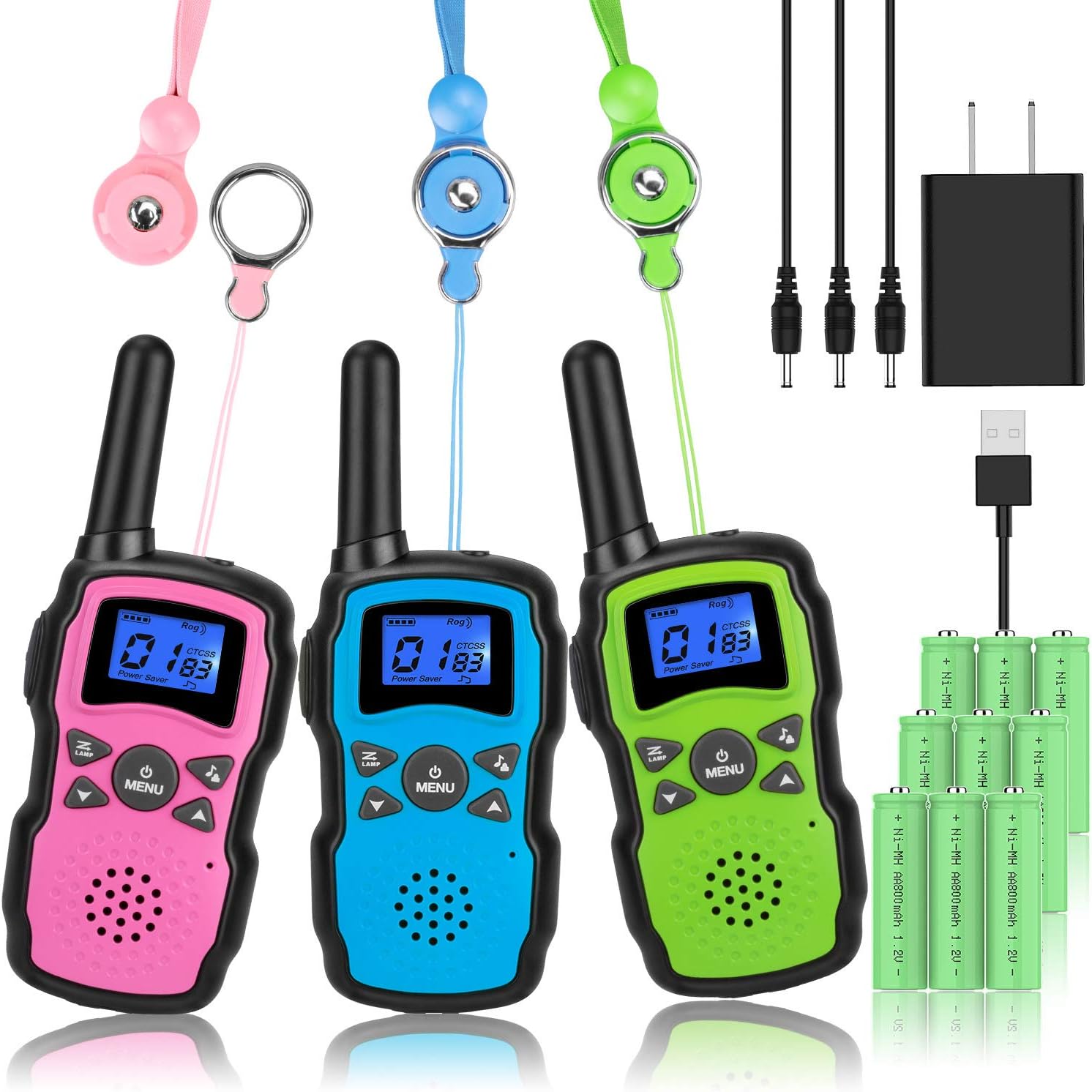3 Pack Rechargeable Walkie Talkies with USB Charger Battery U763