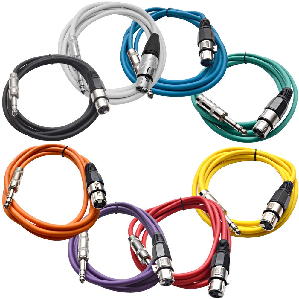 8 Pack 6 Foot Multi-Color XLR Female to 1/4 Inch TRS Patch Cables P166655