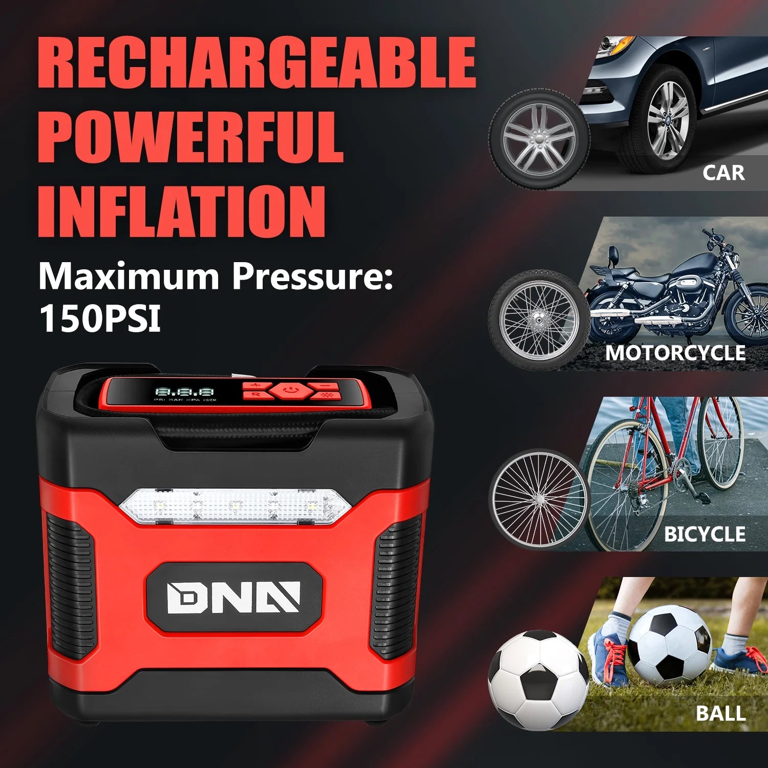 Red 150 PSI DC 12V Portable Digital Tire Inflator Z96013