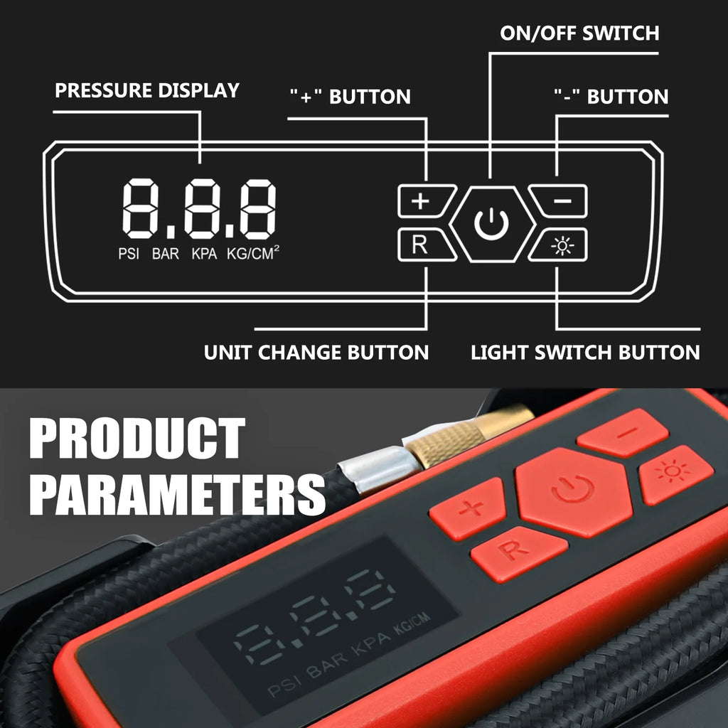 Red 150 PSI DC 12V Portable Digital Tire Inflator Z96013