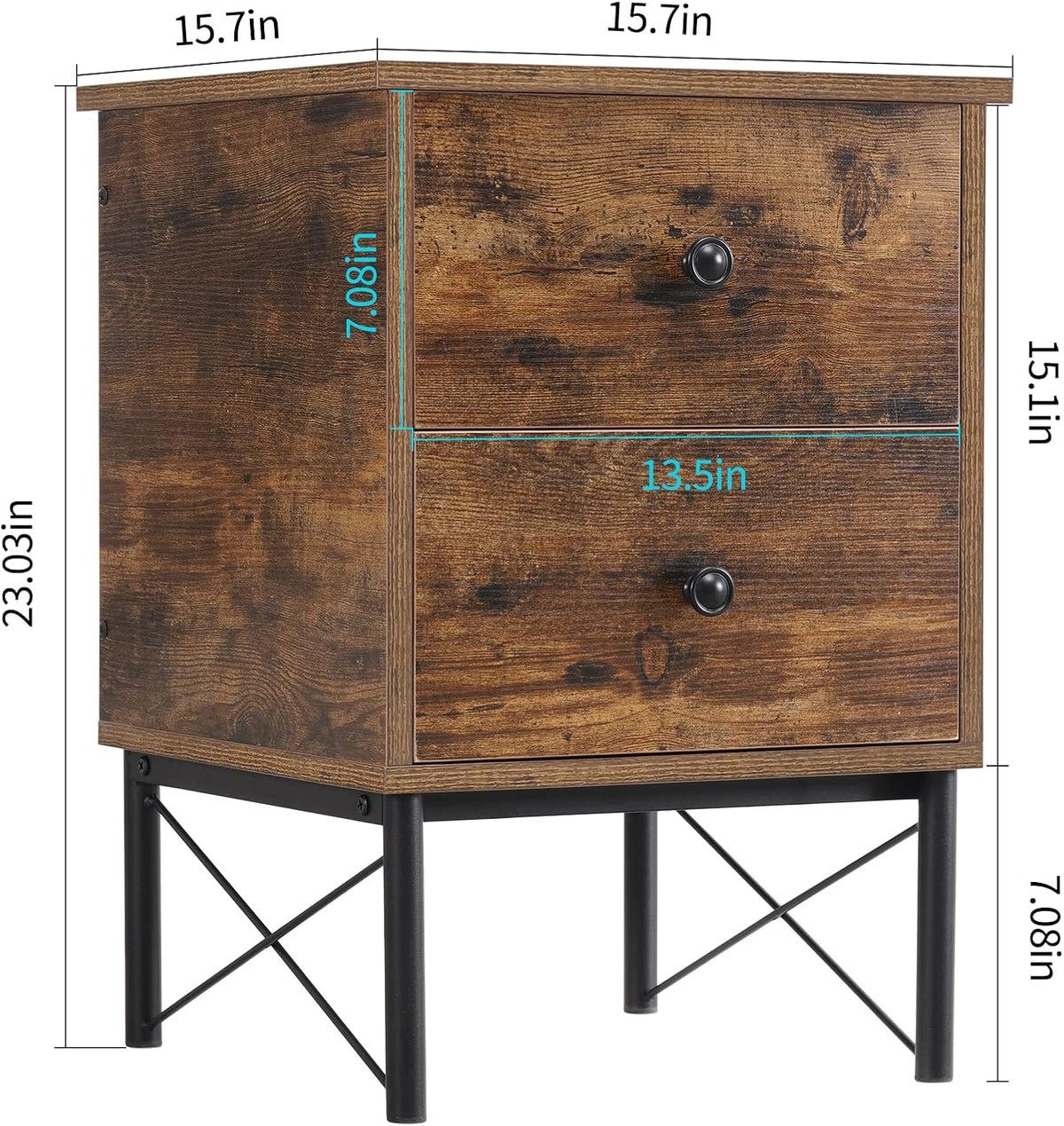 Vintage 2 Drawer End Table with Metal Frame H30031