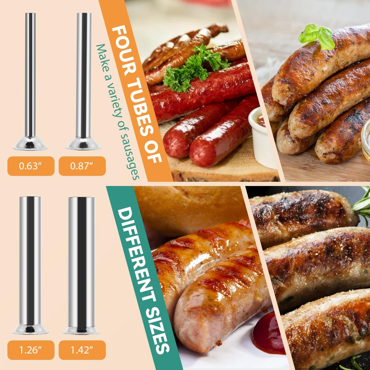 2L Manual Sausage Stuffer 4 Sausage Tubes Stainless Steel Meat Filler G70550