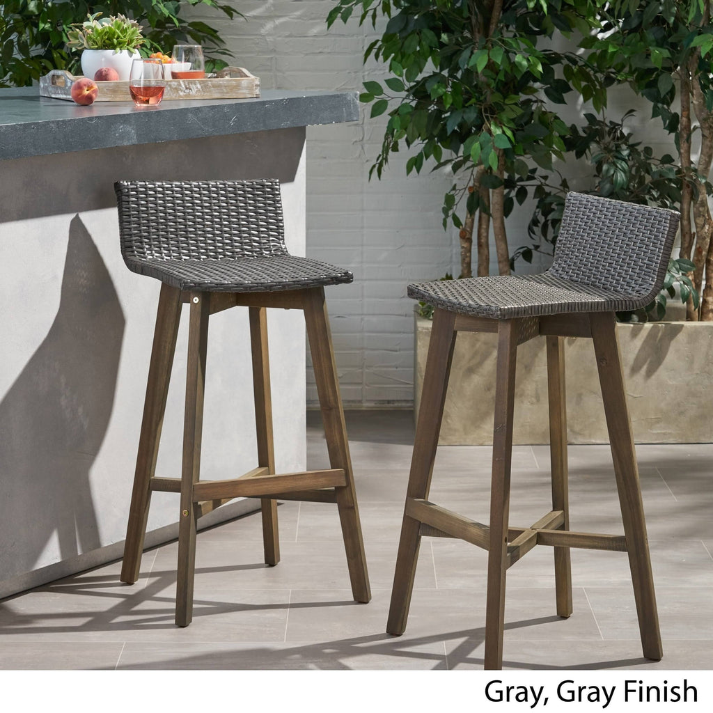 2pk Acacia Wood Wicker Patio Barstools Brown J35231