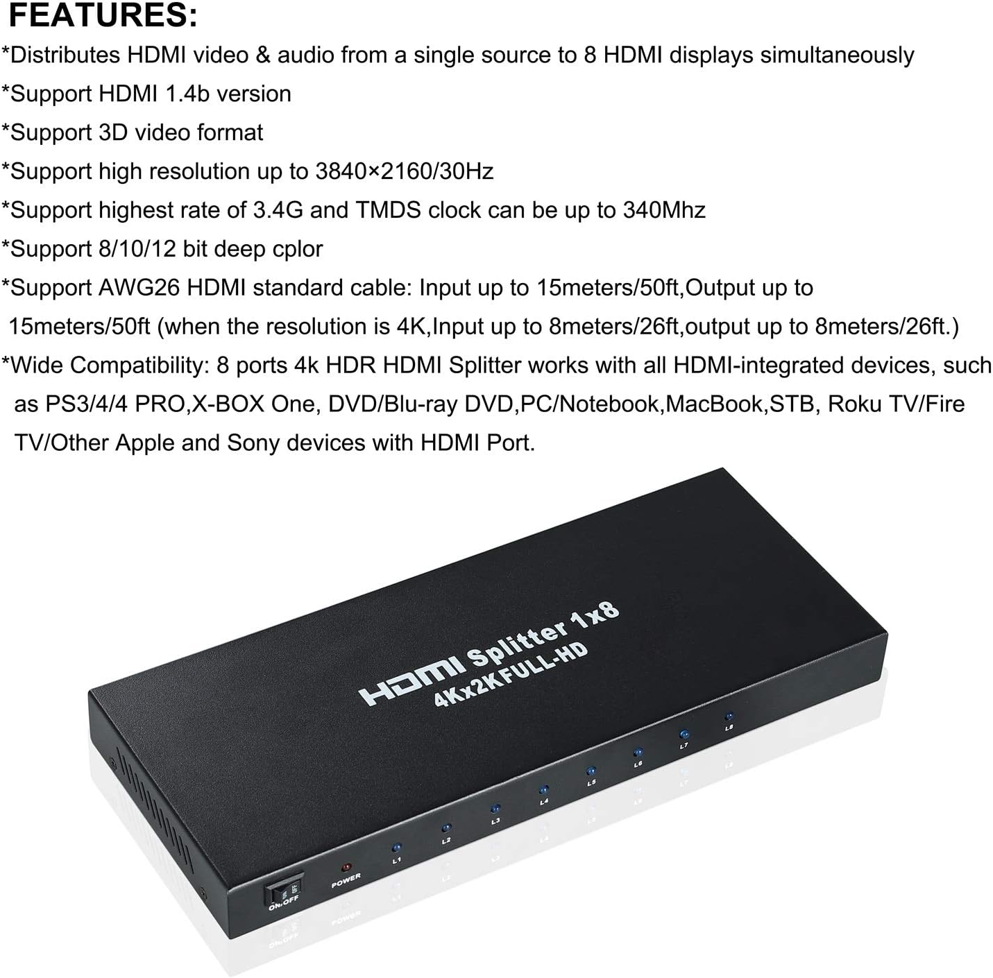 4K 1x8 HDMI Splitter Q186