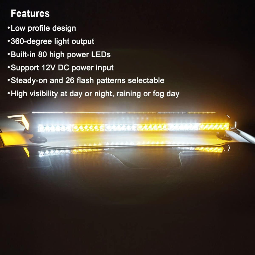80 LED Amber White Emergency Strobe Light Bar with Strong Magnetic Double Side A768