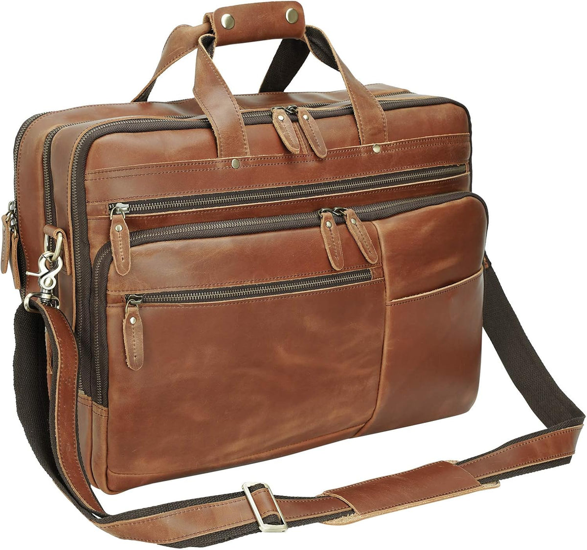 Full Grain Leather Briefcase Messenger Bag Fits 17.3 Laptop B624404