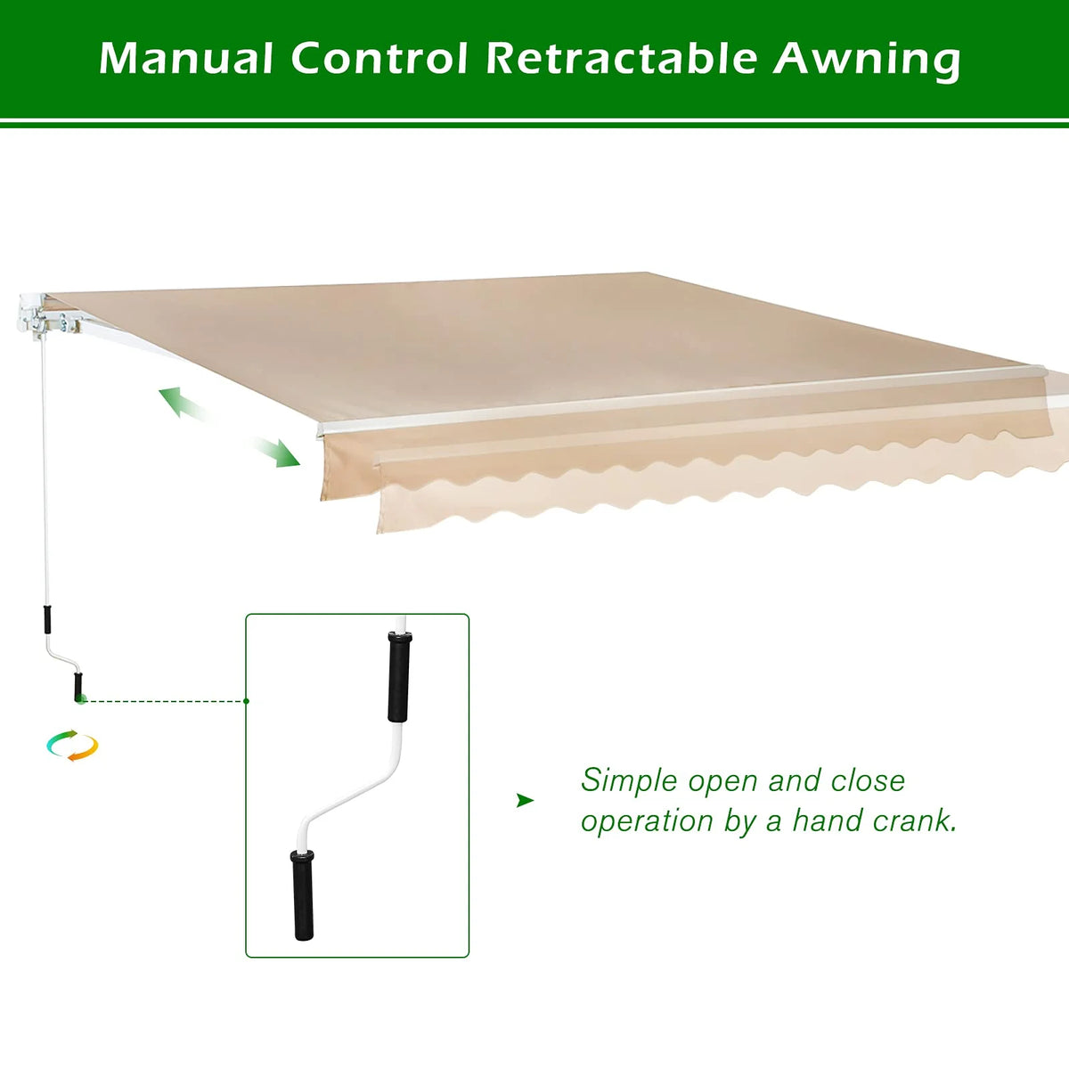 Beige Retractable Patio Awning with Manual Crank Handle E467278