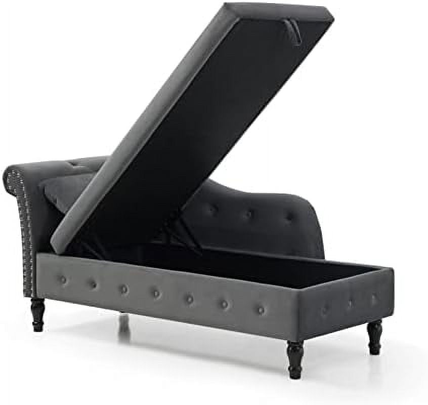 Blue Upholstered Chaise Lounge Chair with Pillow Solid Wood V455