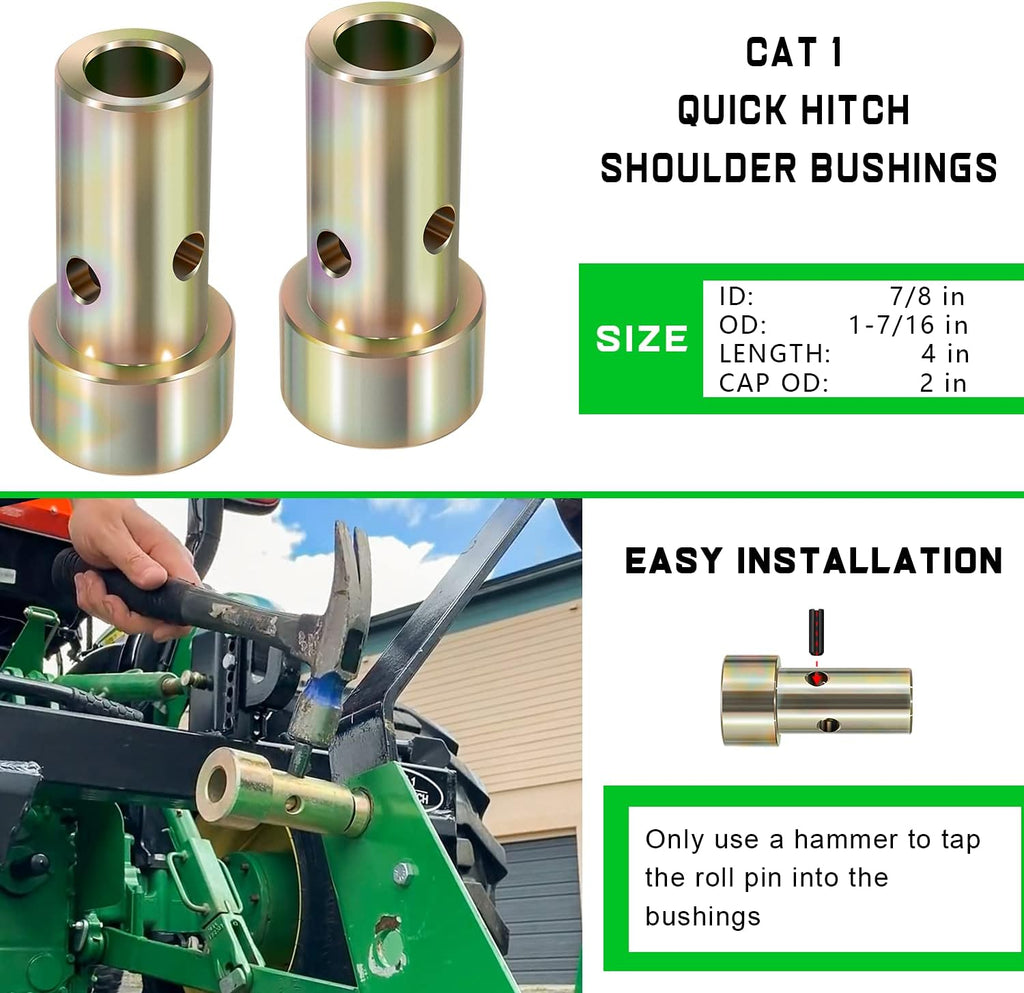 Pair of Cat 1 Quick Hitch Adapter Bushings Set for Category I 3-Point Tractors D837107
