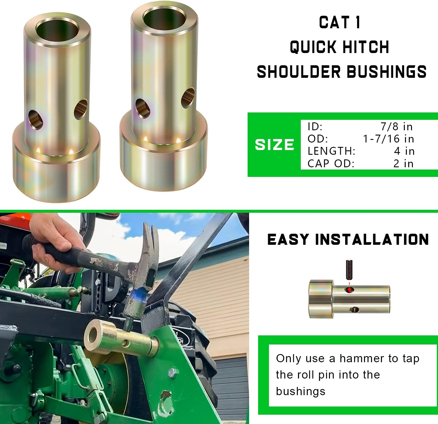 Pair of Cat 1 Quick Hitch Adapter Bushings Set for Category I 3-Point Tractors D837107