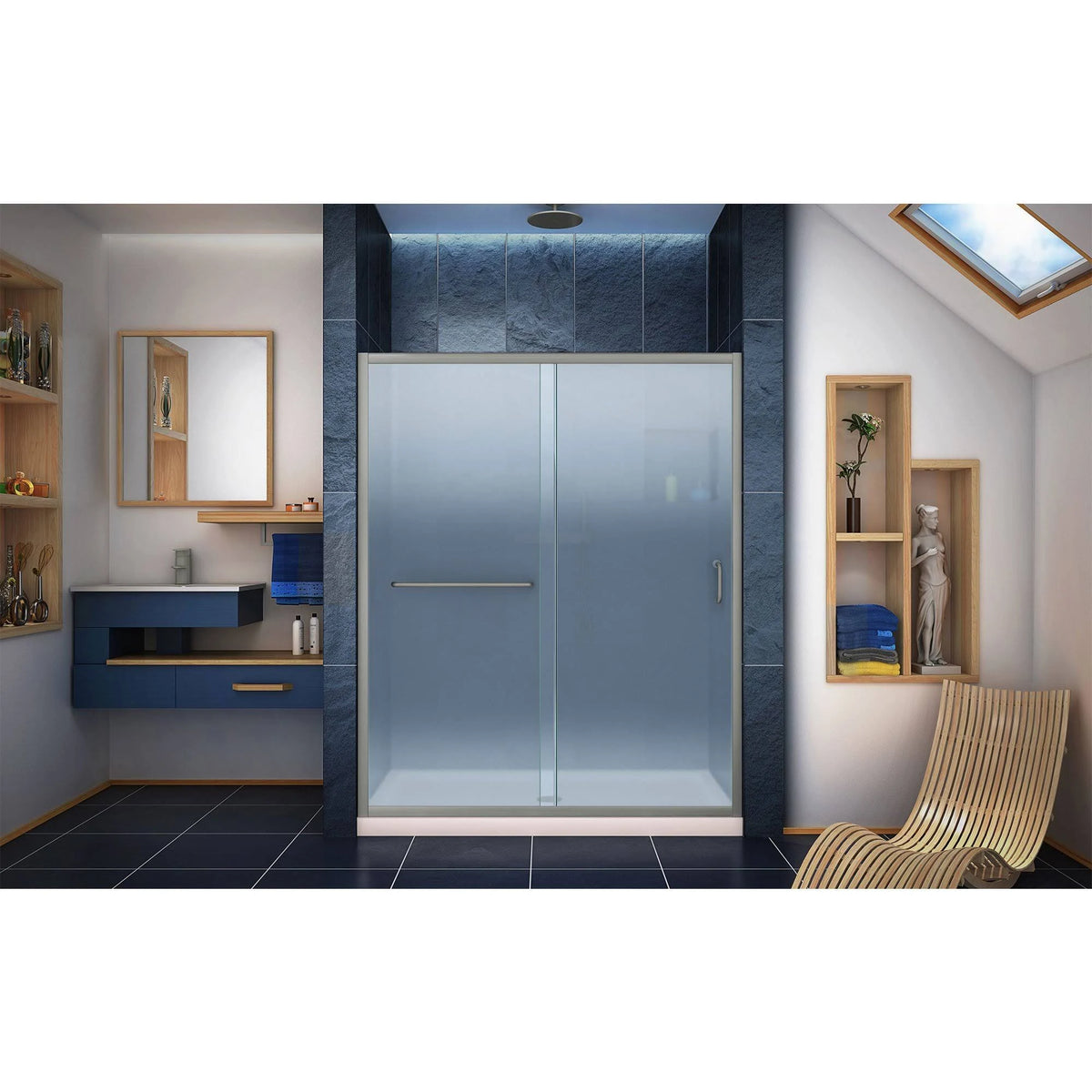 Frosted Sliding Shower Door in Brushed Nickel B903