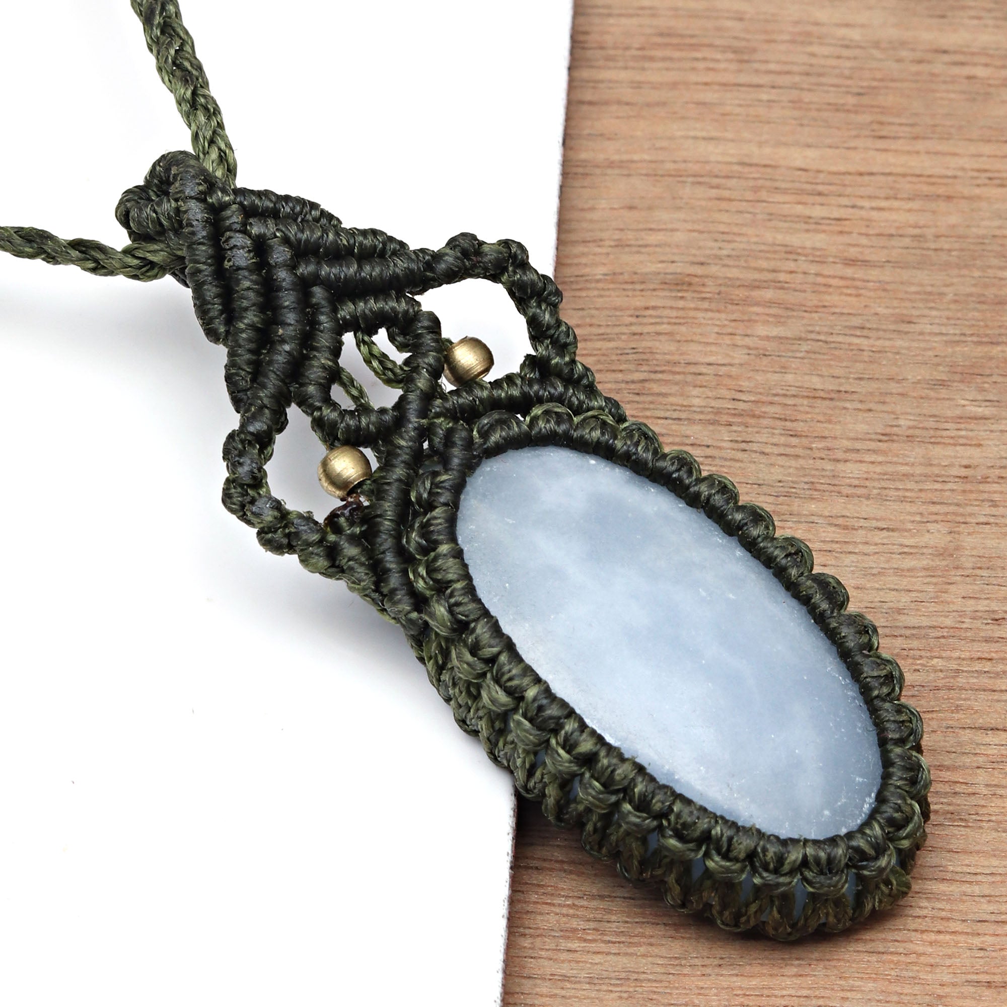 Blue Opal Macrame Gemstone Handmade Necklace 20-36'' S82606