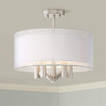 Semi Flush Mount Ceiling Light Brushed Nickel 18 Wide 5-Light White Linen Double Drum Shade R401104