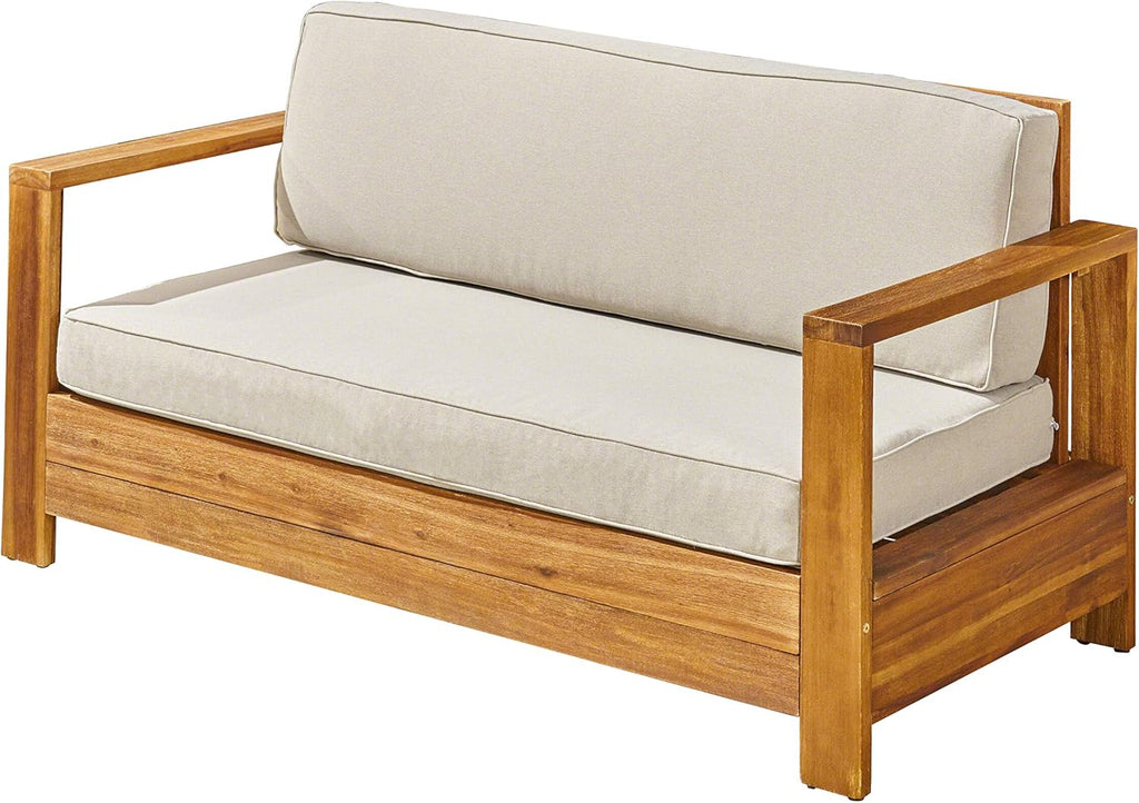 Brushed Brown Patina and Light Gray Acacia Wood Loveseat Q490743