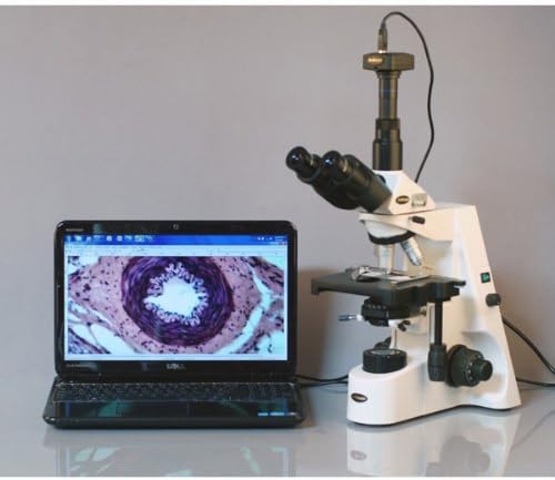 Digital Trinocular Compound Microscope, 40X-2500X Magnification, Infinity Objectives, 1.3MP Camera S737