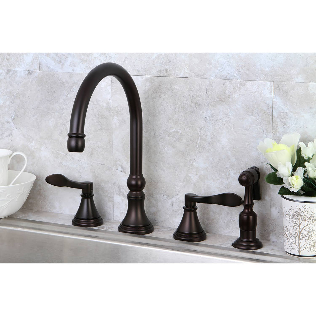 Oil Rubbed Bronze Double Handle Deck Mount Kitchen Faucet with Brass Sprayer X7015