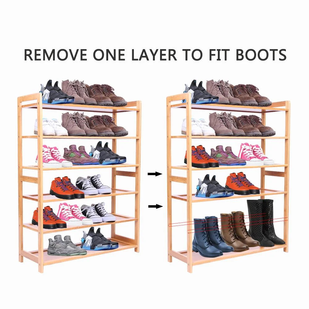 6 Tier Natural Wood Bamboo Shoe Rack W305