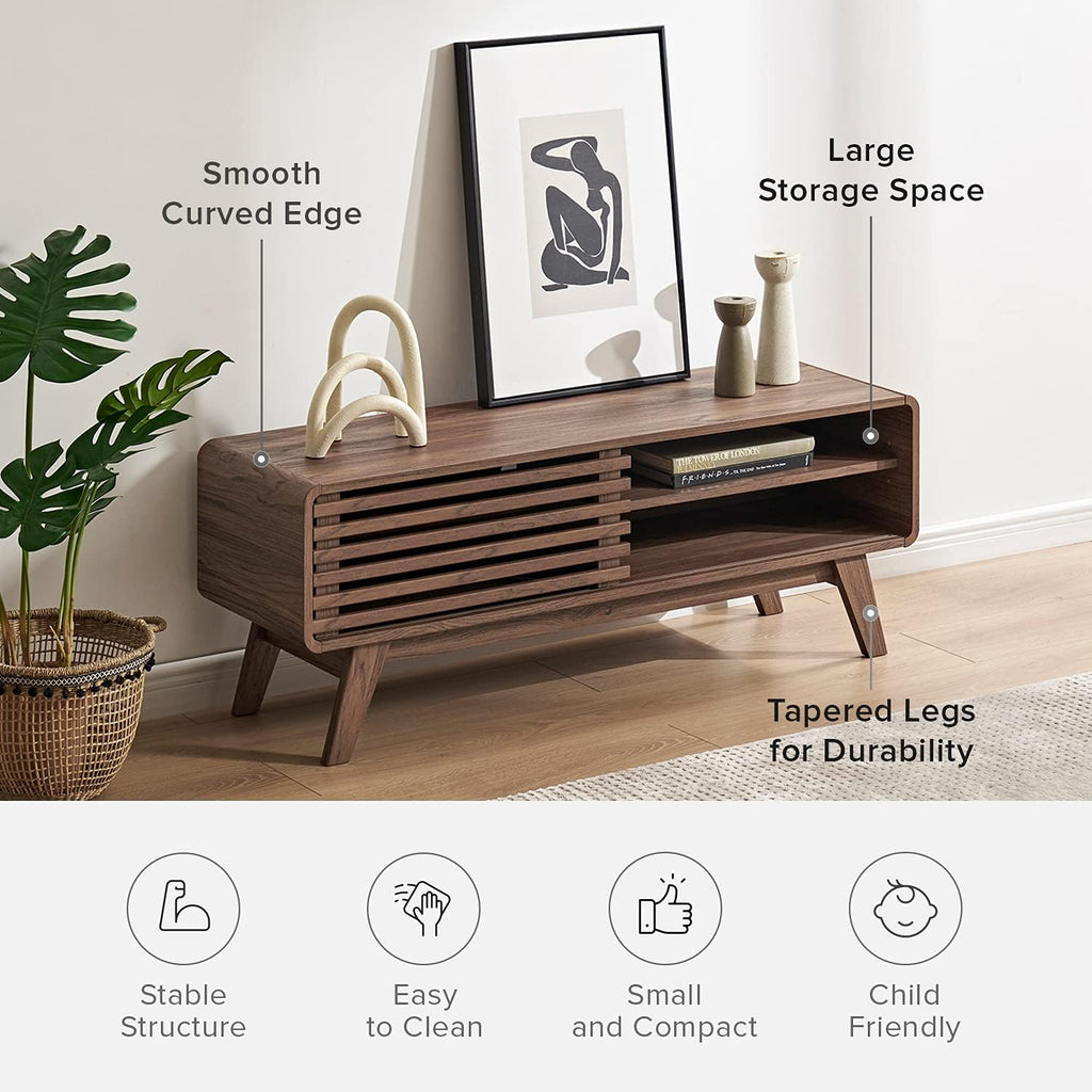 Scandinavian TV Stand with Slatted Door S134666