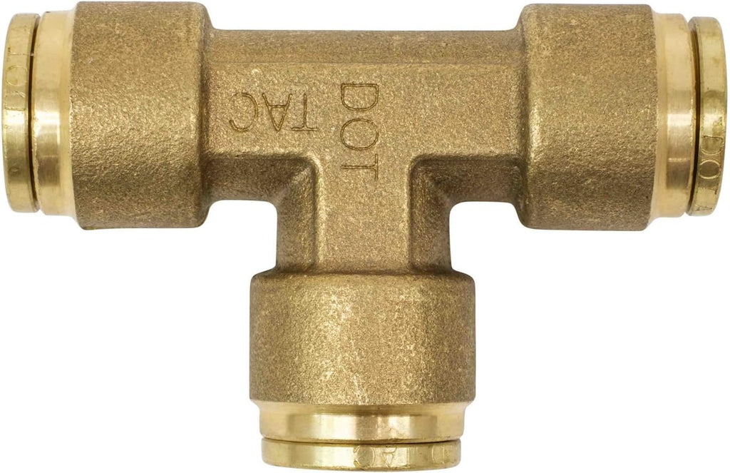 Brass Push to Connect Union Tee Air Brake Tube Fitting, 1/4" Tube OD (5 Pack) T26365