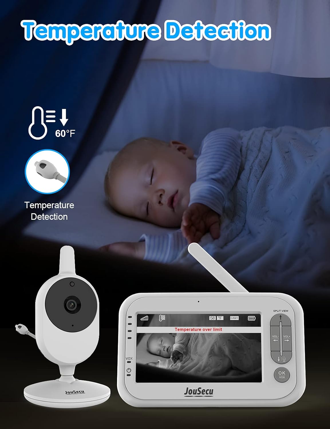 4.3 Inches LCD Split Screen Baby Monitor with Camera and Audio H85586