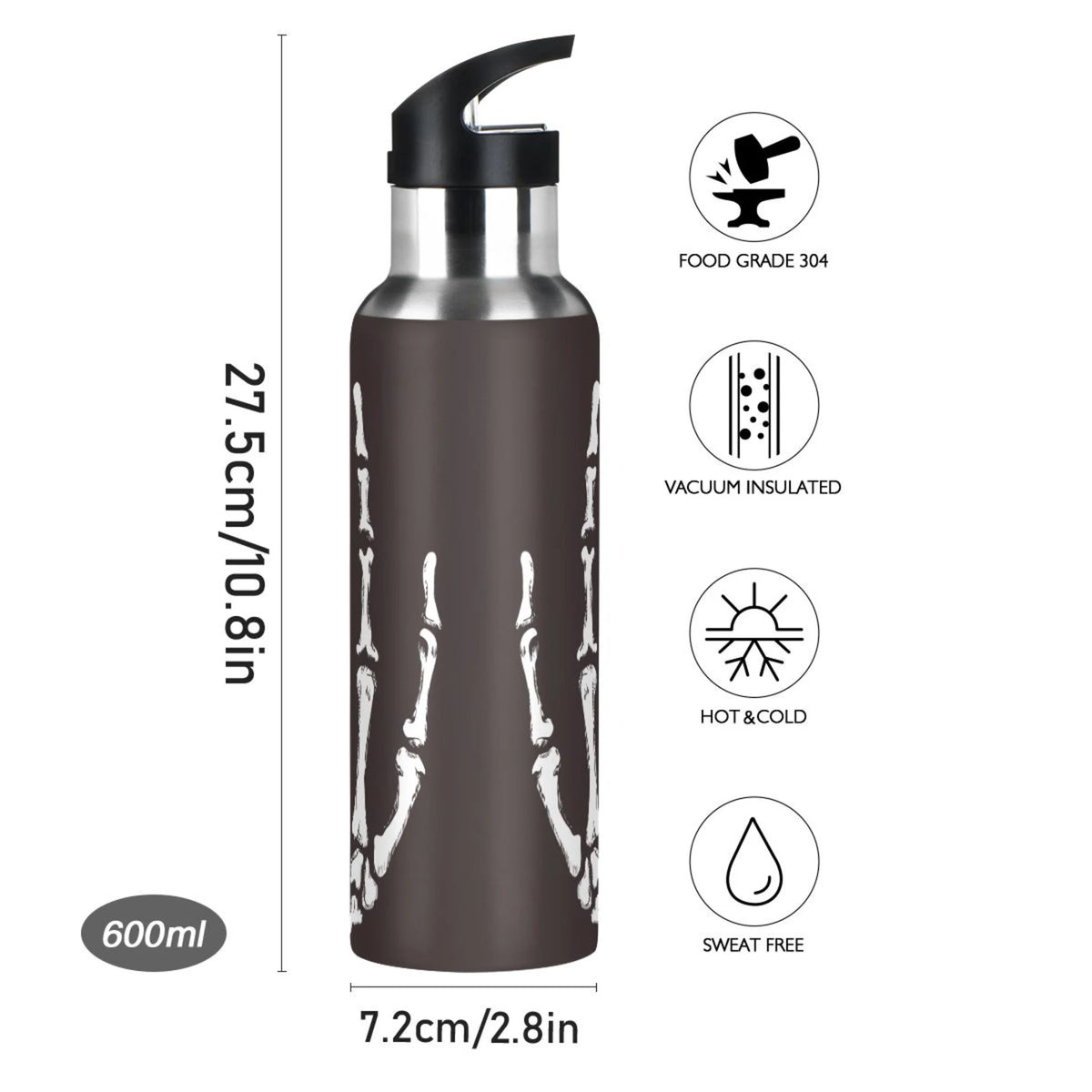 Black Stainless Steel Vacuum Insulated Water Bottle with Straw Lid 20 OZ A281