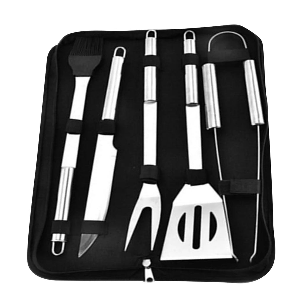 5PCS Stainless Steel BBQ Grill Utensils Kit with Case H147
