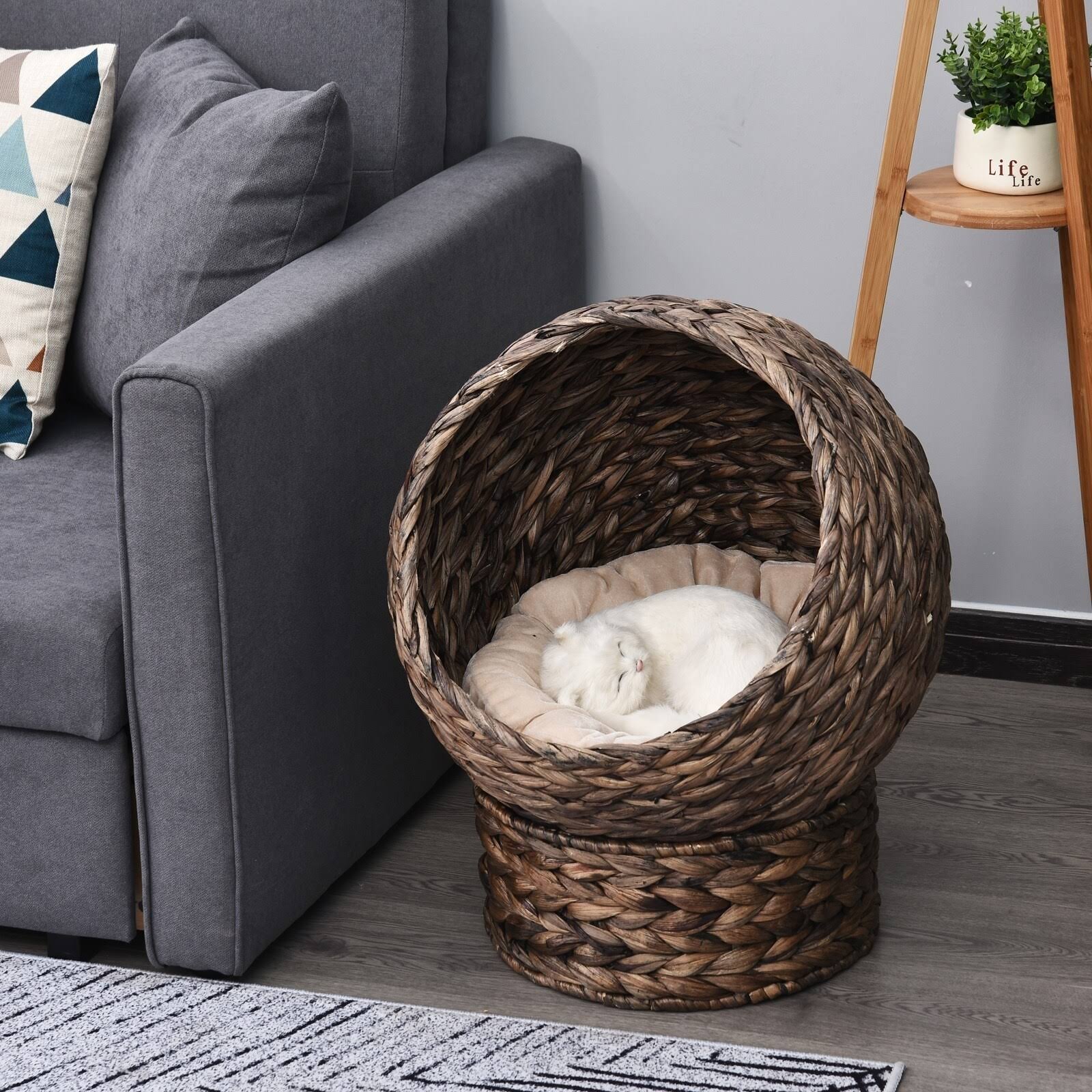 Cat Braided Banana Leaf House with Cotton Bed V44764