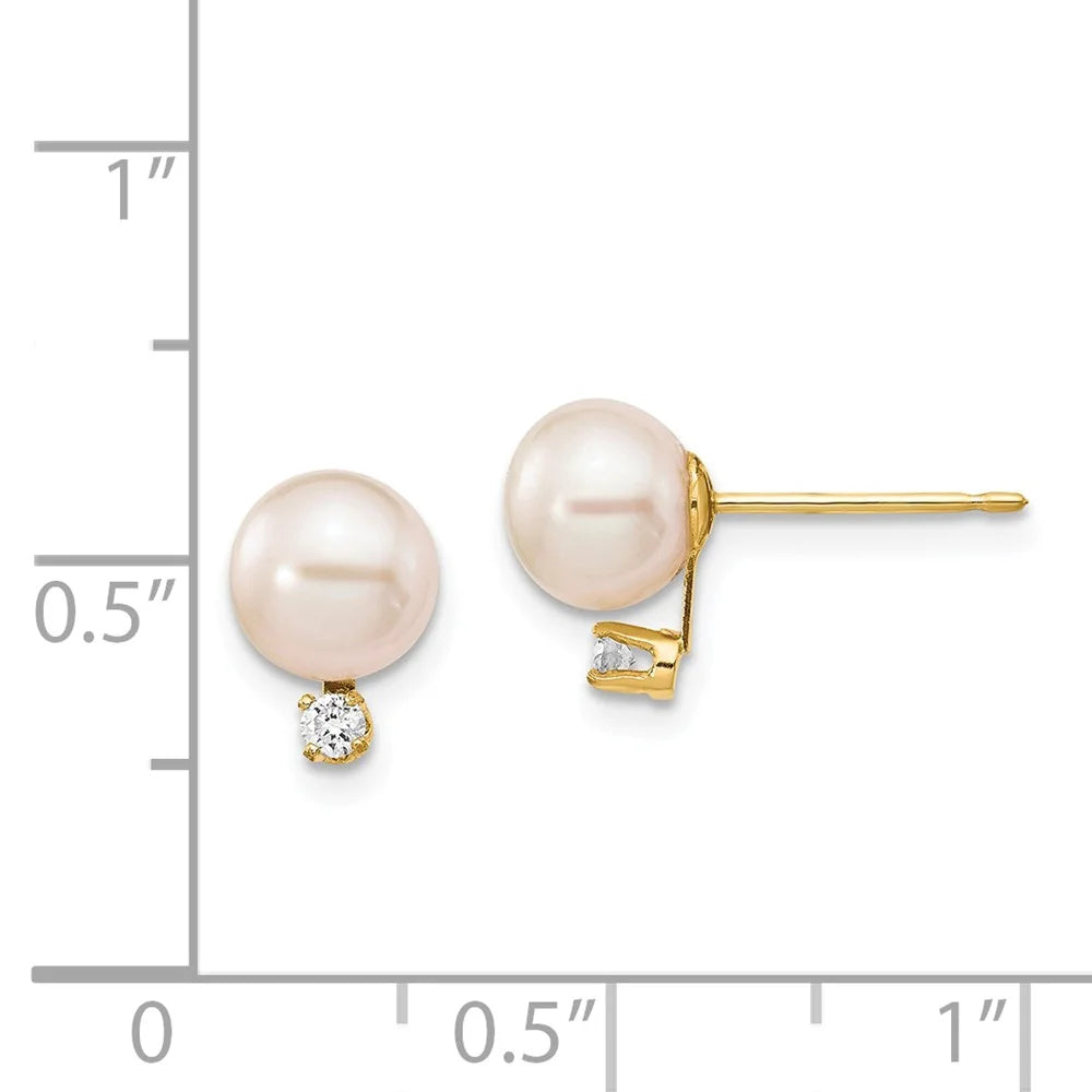 14kt Yellow Gold Freshwater Cultured Pearl Diamond Post Earrings X776