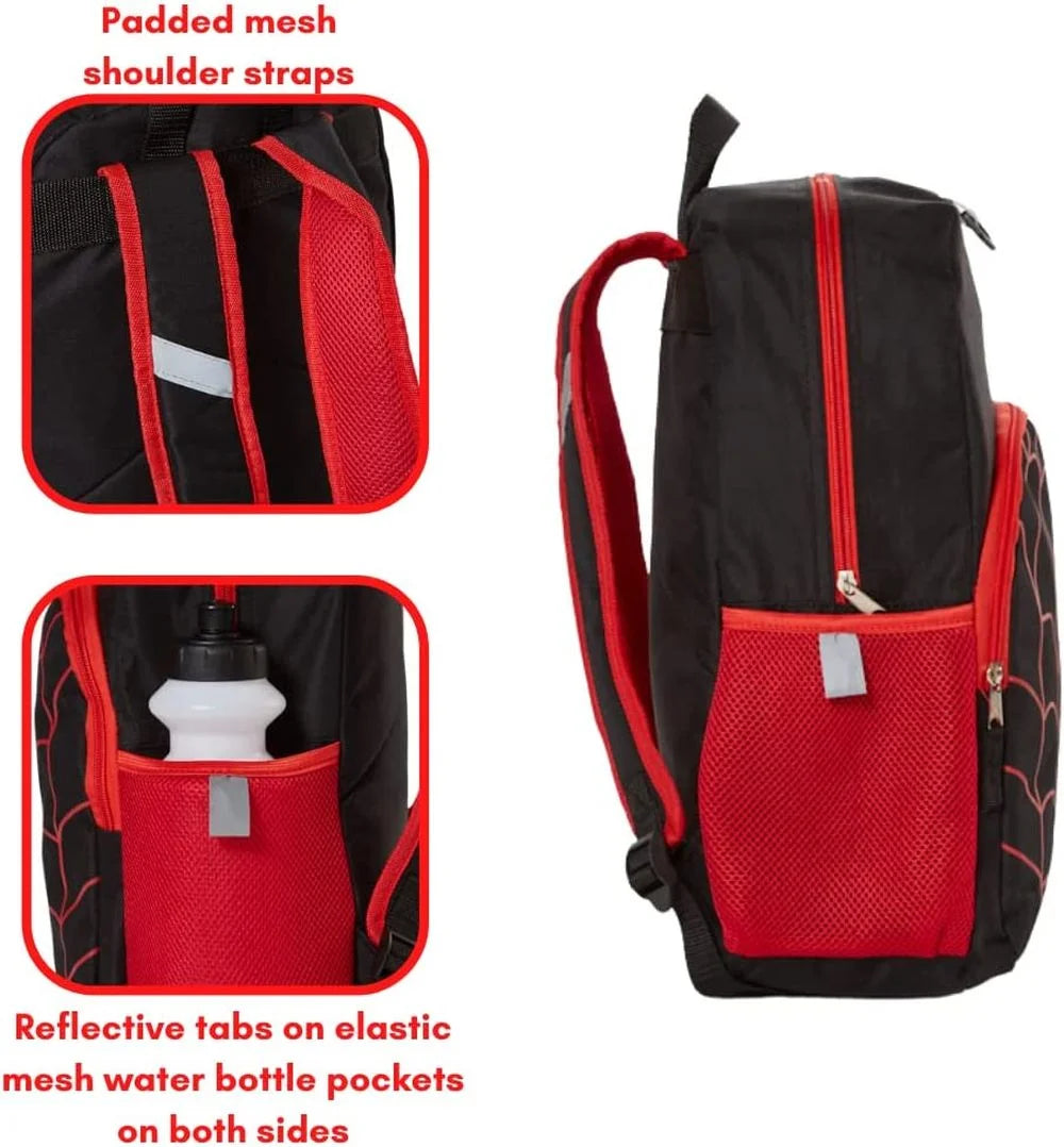 16 inch Red Black Spiderweb Backpack with Lunch Box and Water Bottle C8646