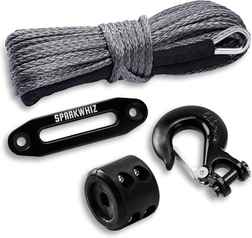 Synthetic Winch Rope Kit, 1/4" x 50ft 8200 LBS with Protective Sleeve, Fairlead, Stopper, Hook, Pack of 2 E635345
