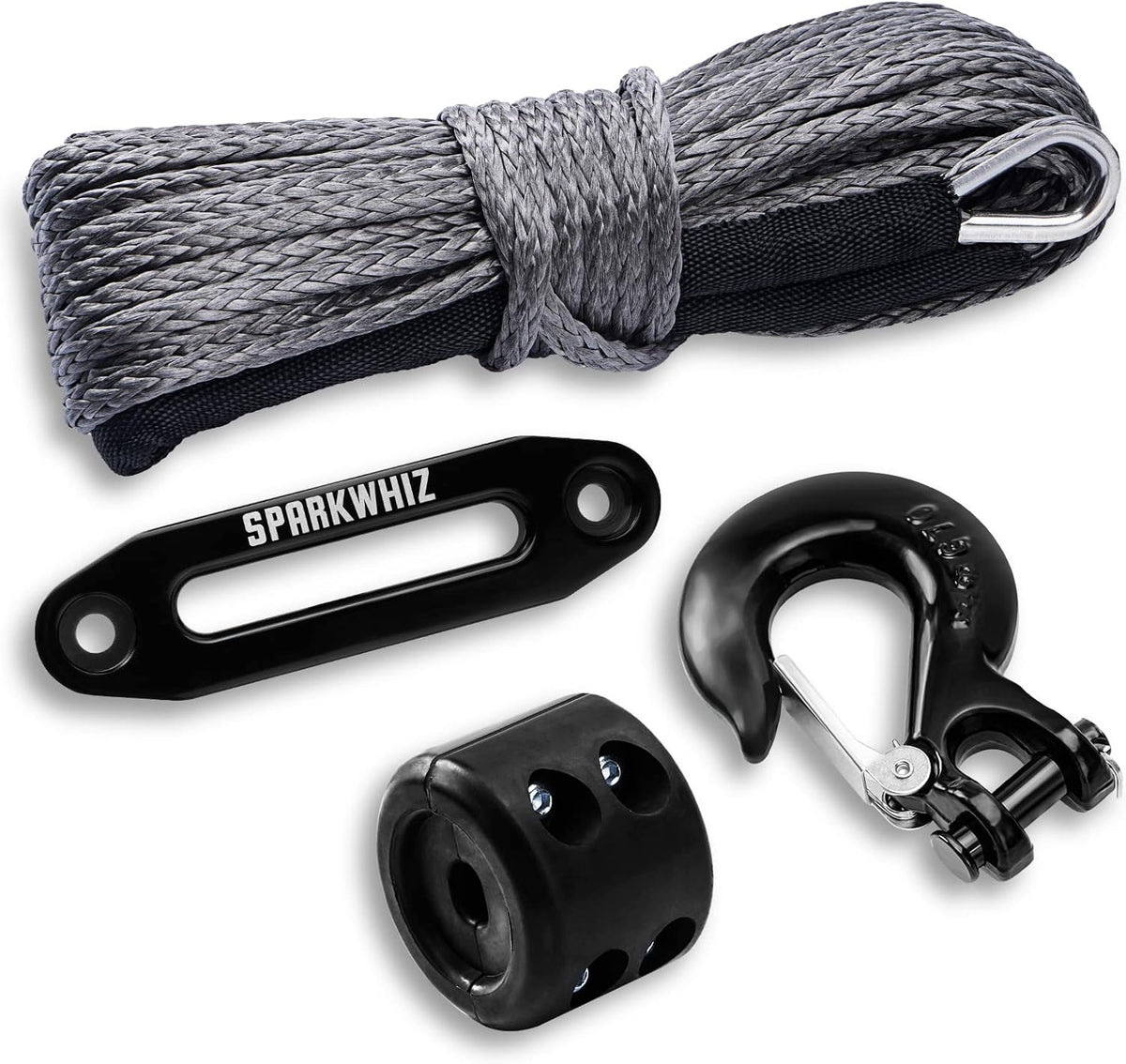 Synthetic Winch Rope Kit, 1/4" x 50ft 8200 LBS with Protective Sleeve, Fairlead, Stopper, Hook, Pack of 2 E635345