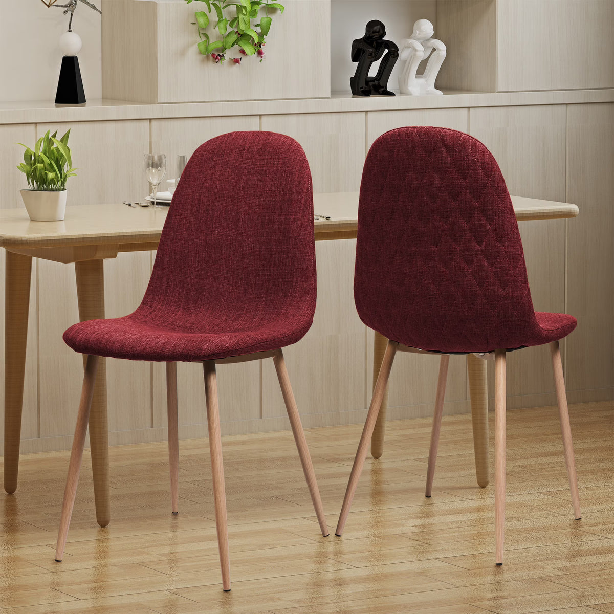 Red Fabric Dining Chairs, Set of 2 T453870