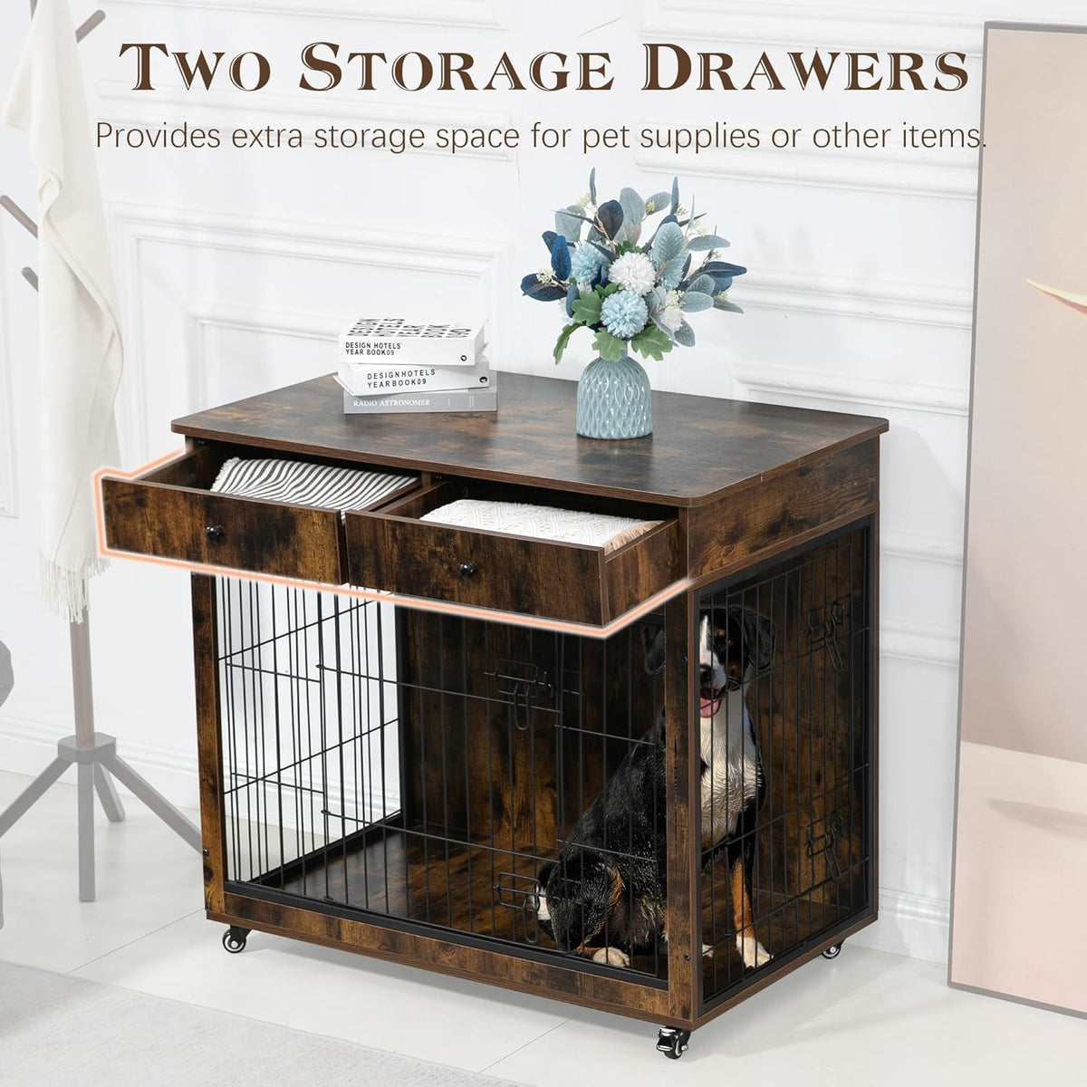 Brown Wooden Cabinet Crate with Storage Drawer and 2 Doors X159