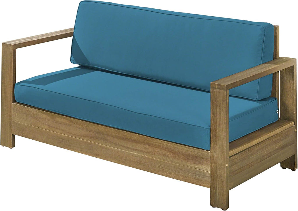 Brushed Brown Patina and Light Gray Acacia Wood Loveseat Q490743