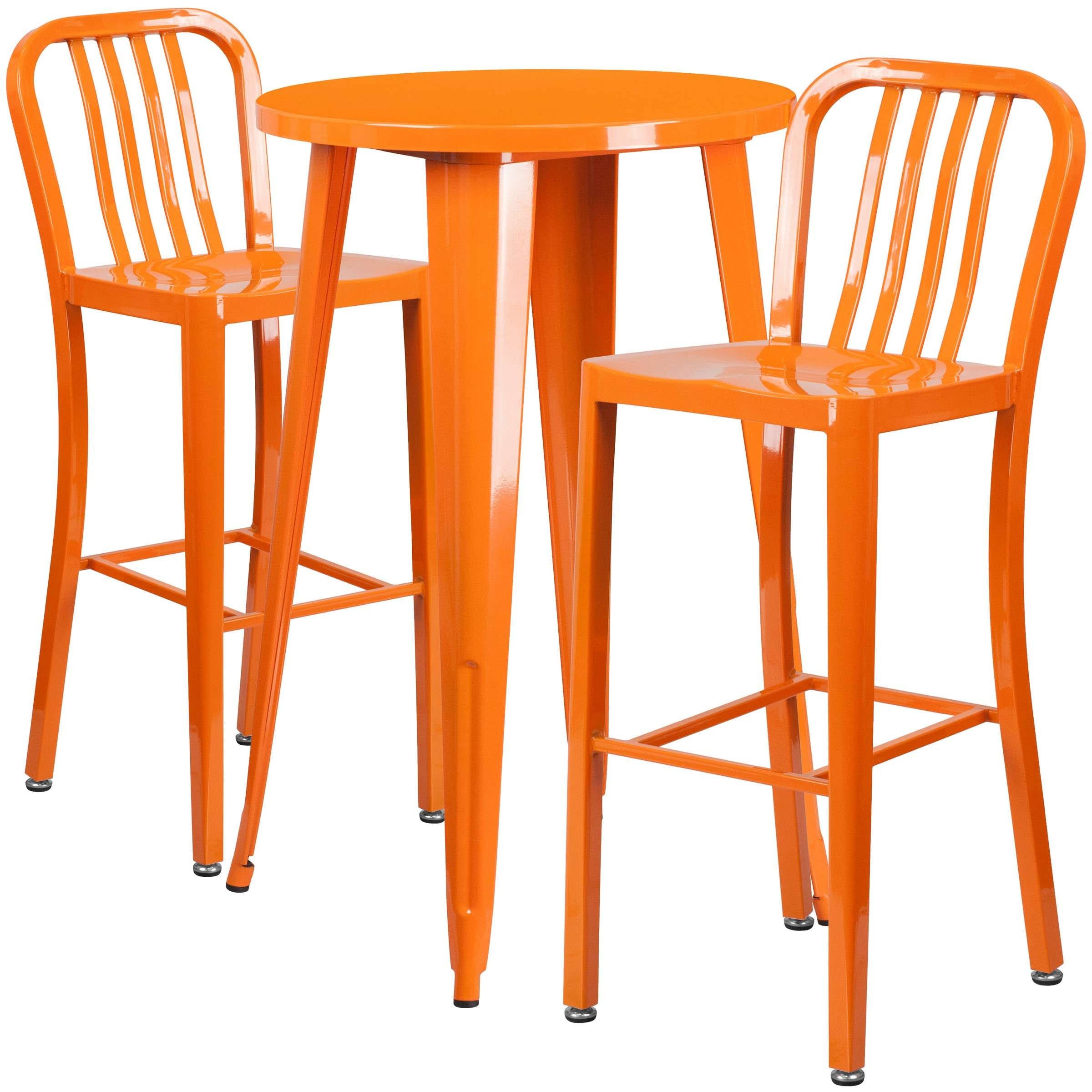 Orange Round Metal Bar Table Set with 2 Stools D7833