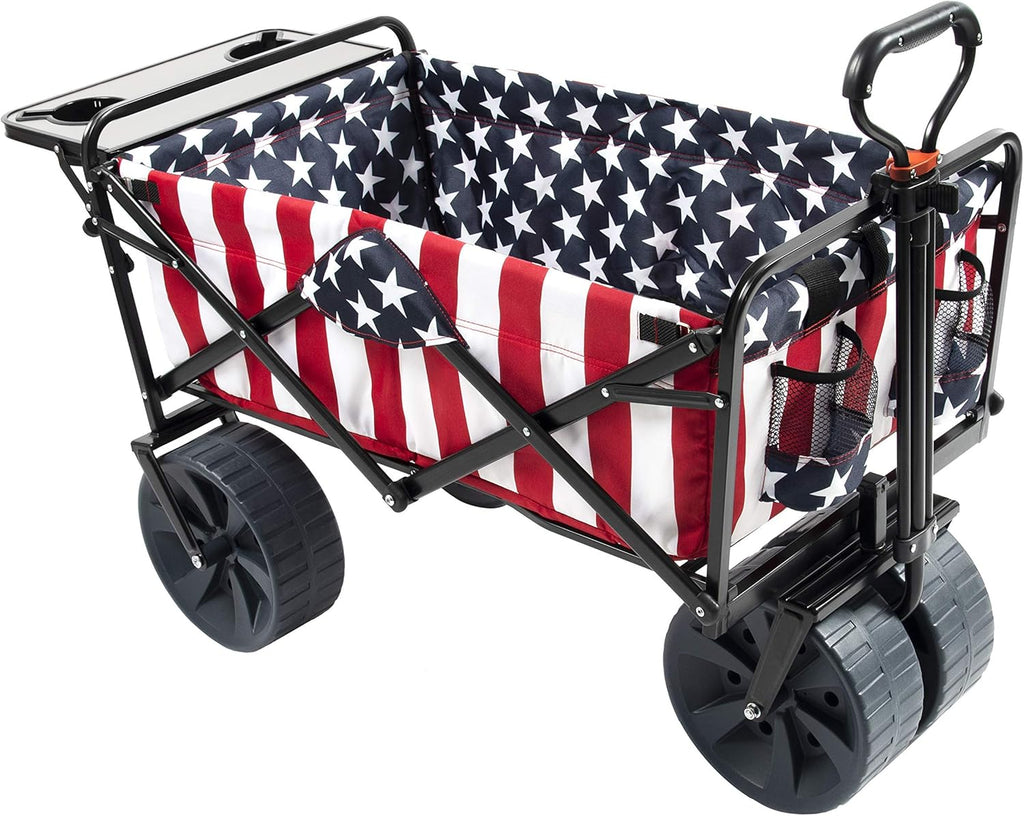 American Flag Pattern Collapsible Outdoor Beach Wagon with Side Table T50017